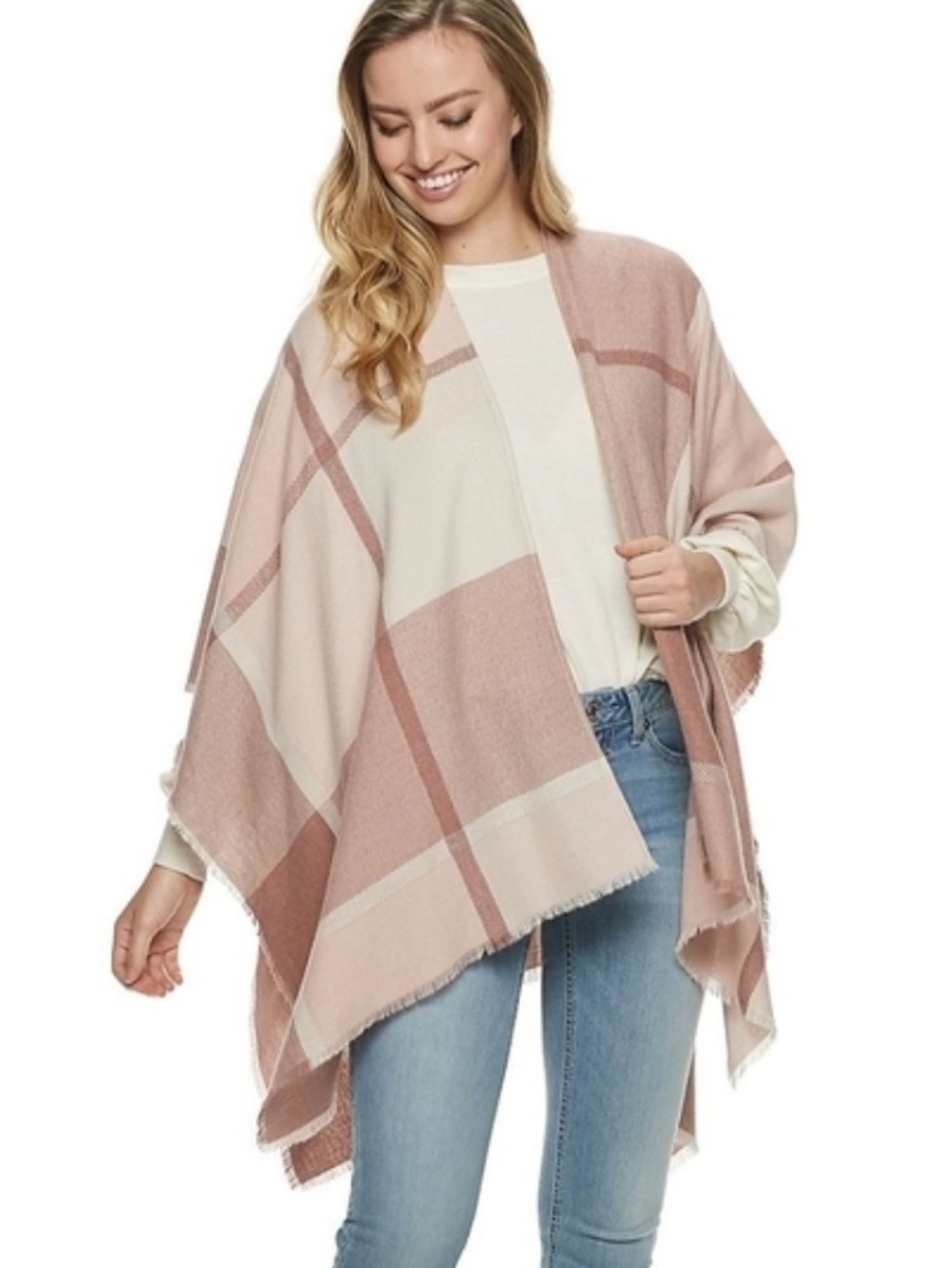 Lauren Conrad, Lightweight, Cozy Pink And Cream  Plaid Shaw Womens One Size